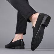 Men's Black Breathable Mesh Loafers Slip-On Non-Slip Rubber Sole Pointed Toe Casual Business Wedding