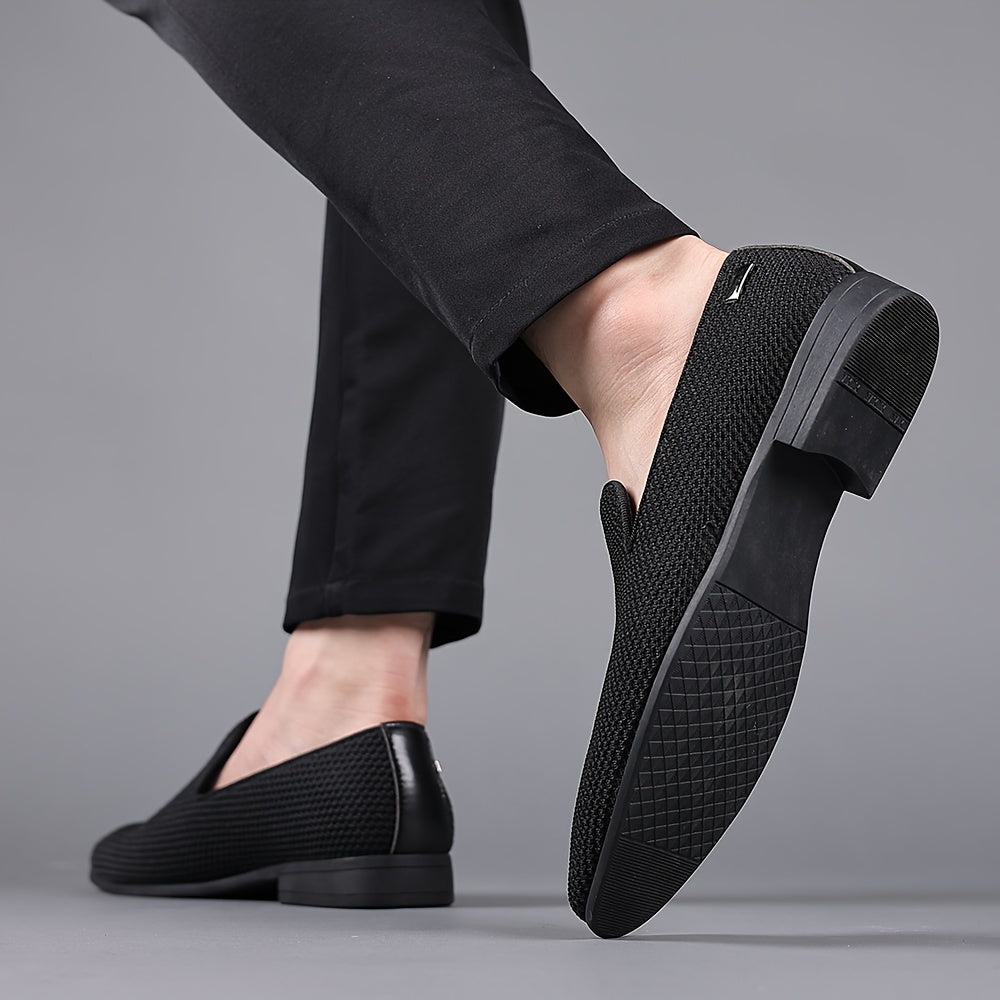 Men's Black Breathable Mesh Loafers Slip-On Non-Slip Rubber Sole Pointed Toe Casual Business Wedding