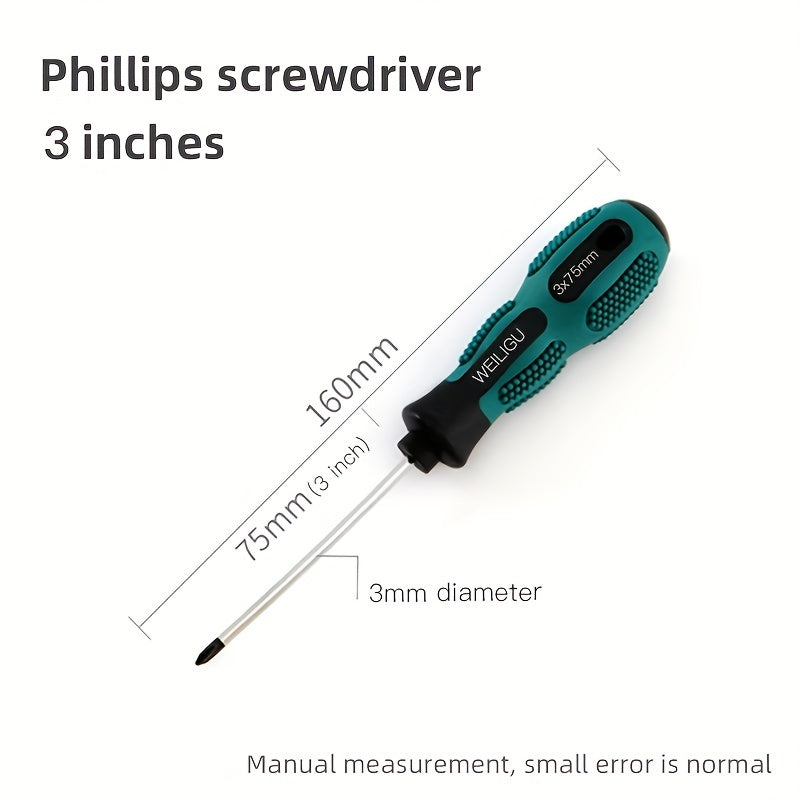 Magnetic Slotted Flat Head and Phillips Screwdriver Set, Non-Slip, 3-4 Inch