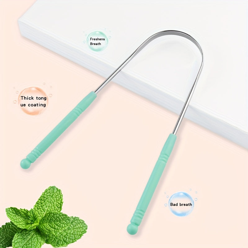 Tilni tozalash uchun zanglamaydigan po'latdan yasalgan U-shakl ko'p rangli og'iz gigiyenasi asbobi