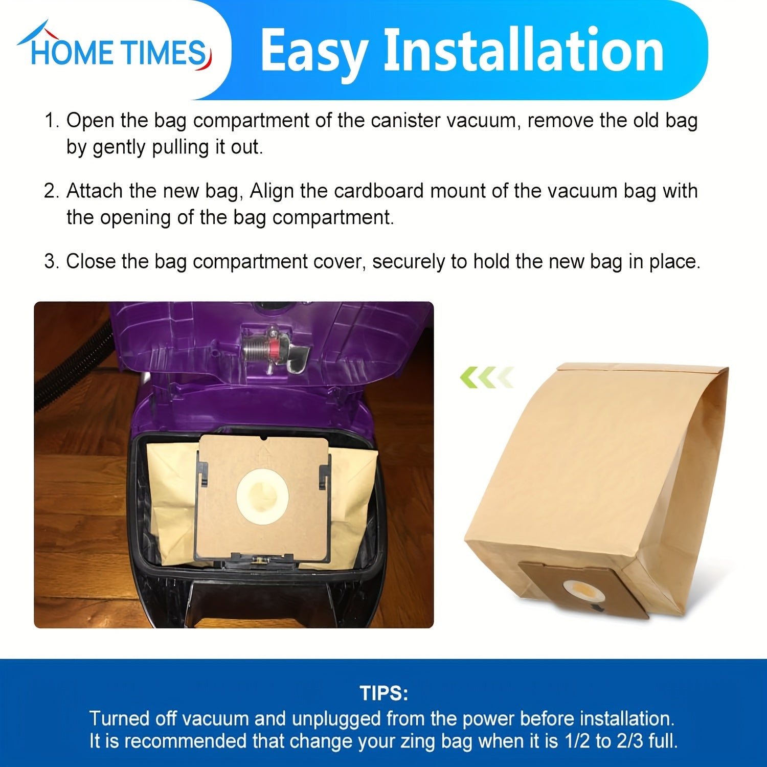 6-Pack Vacuum Dust Bags for Bissell Zing PowerForce Canister Models 4122 2154A 2154W