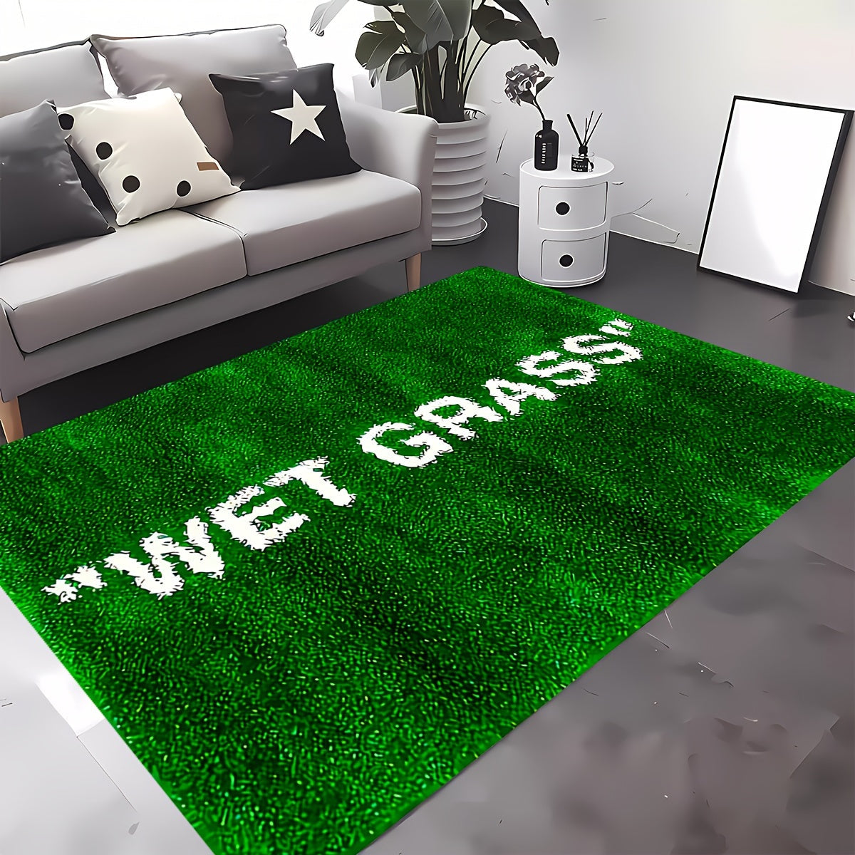 Green Grass Wet Texture Area Rug Non-Slip Machine Washable for Living Room Bedroom Kitchen