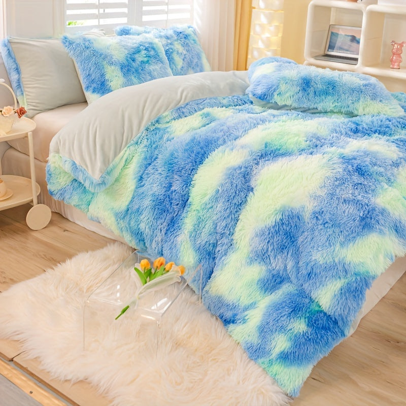 Y2K Tie Dye Plush Duvet Cover Set Includes 1 Duvet Cover and 2 Pillowcases Soft Warm Bedding