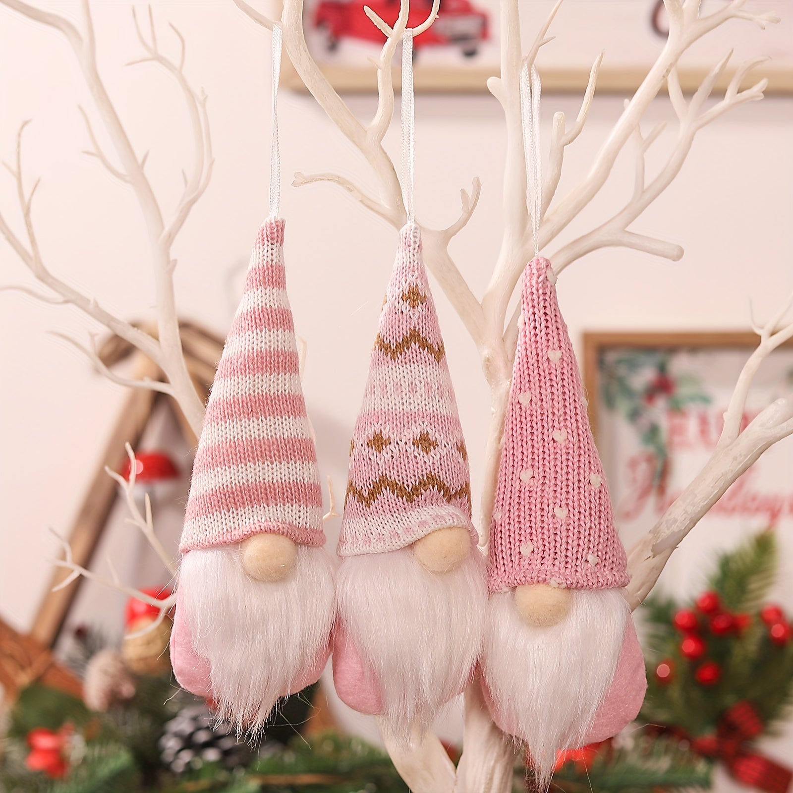 Set of 3 Festive Christmas Gnome Decorations Faceless Old Man Ornaments for Holiday Home Decor