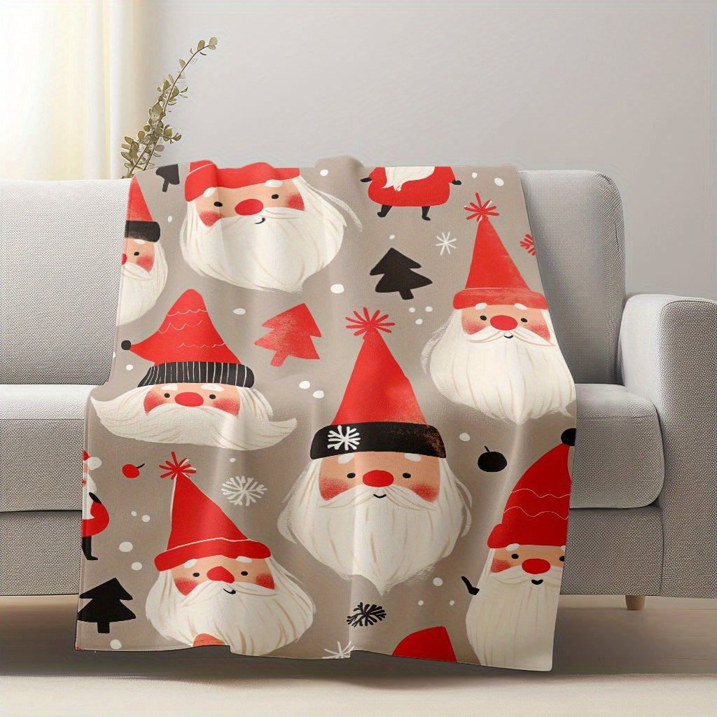 Christmas Elf Pattern Flannel Throw Blanket Lightweight Plush Cozy for Sofa Bed Camping