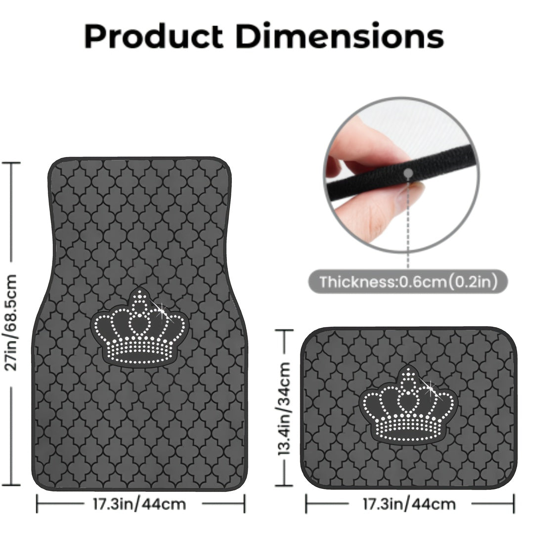 Black Geometric Pattern Car Floor Mats Set Universal Fit for Cars Trucks SUVs