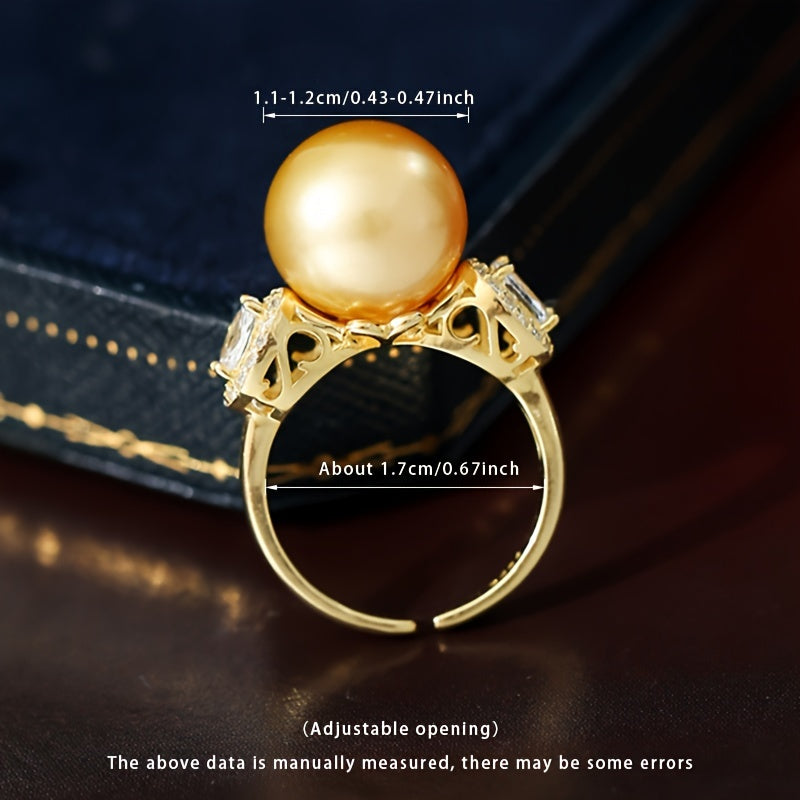 Women’s Pearl Ring 11-12mm Natural Deep Sea Silver Open Wedding Jewelry