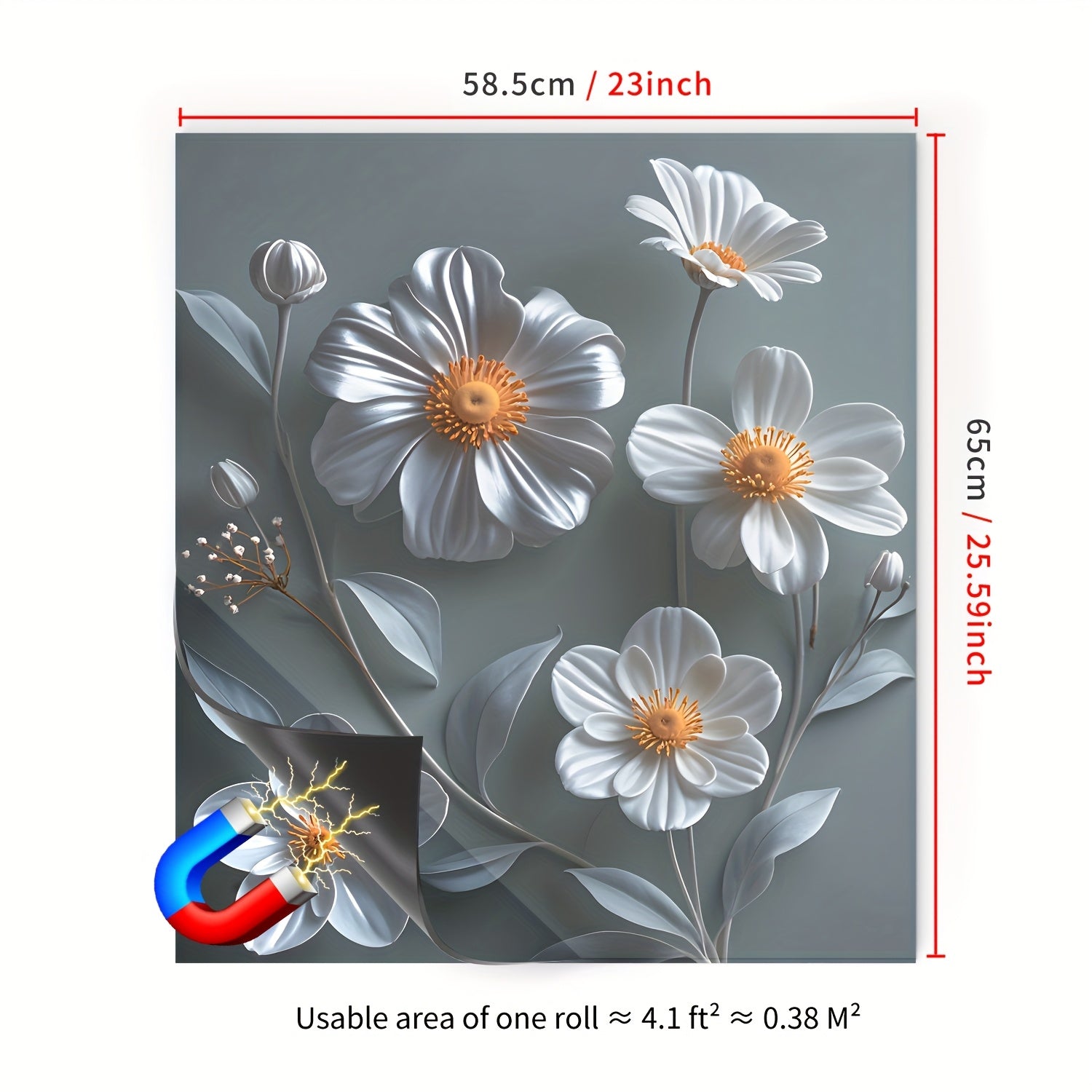 Magnetic Dishwasher Cover Reusable PVC Floral Sticker for Fridge Cabinet White Gray Daisy