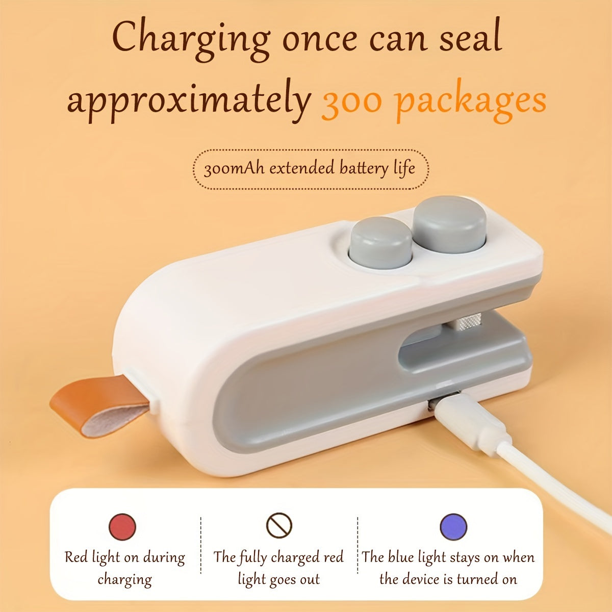 Qo‘l bosimli plastik paket yopgich bilan mini snack yopish mashinasi, qayta to‘ldiriladigan litiy batareya, USB zaryadlash, 36V maksimal kuchlanish, 300mAh quvvat, oshxona uchun ideal qurilma.