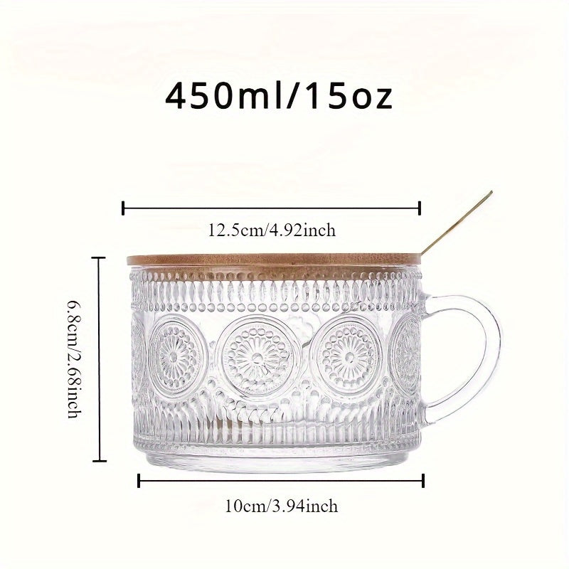 Vintage Glass Coffee Mugs with Wooden Lids Stackable for Cappuccino Latte Cereal Yogurt