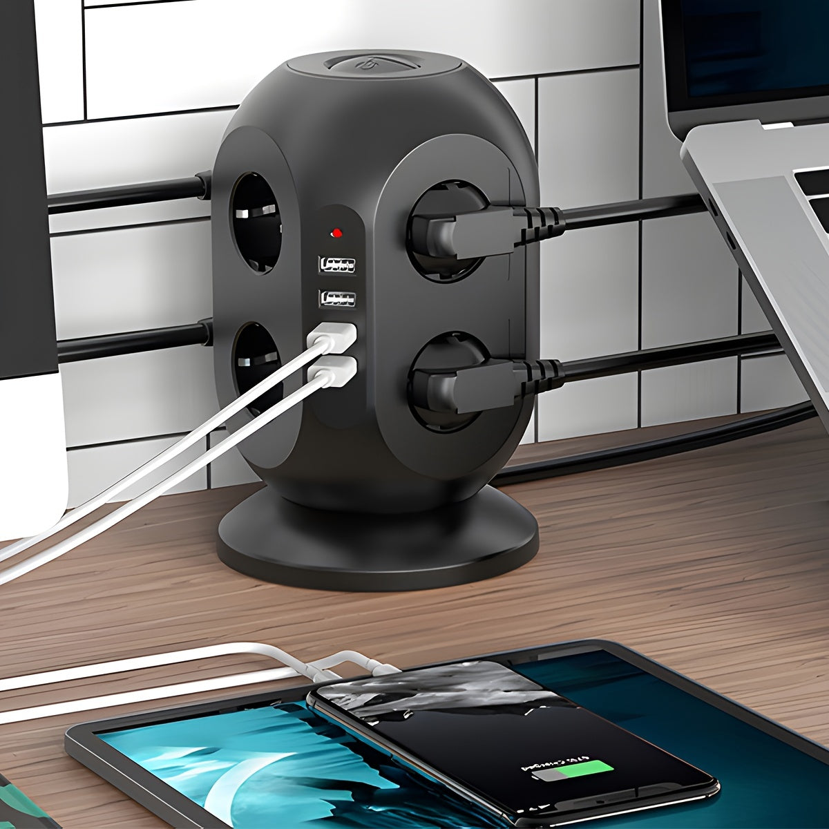 Tira de alimentación con 4 puertos USB y protección contra sobretensiones, cable de extensión en torre de 8AC con múltiples tomas