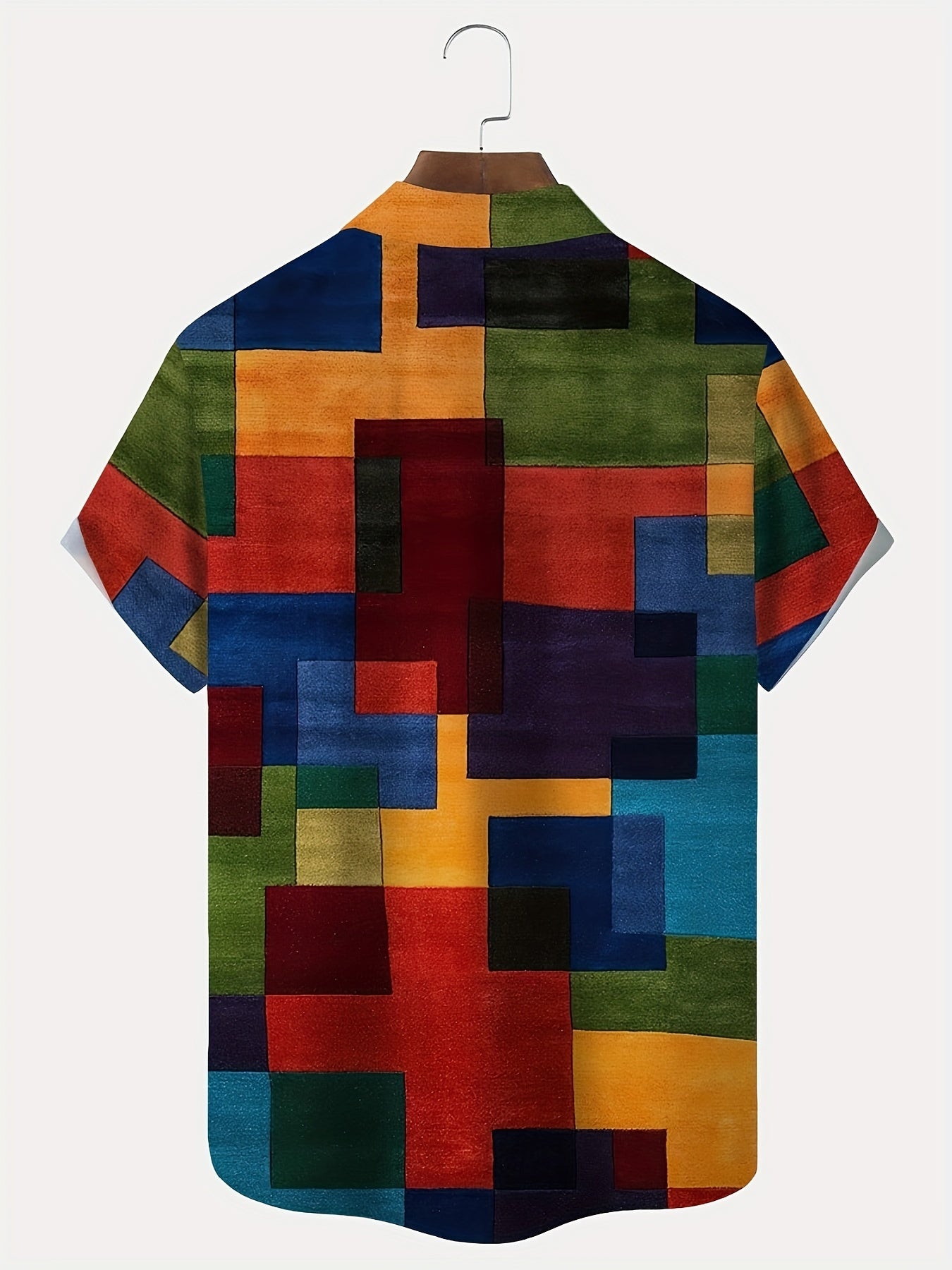 Мужская рубашка с коротким рукавом и пуговицами, увеличенного размера, с геометрическим принтом, из полиэстера, лето