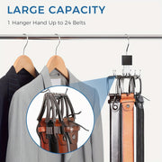 Large Capacity Wooden Belt and Accessory Organizer with Stainless Steel Hooks