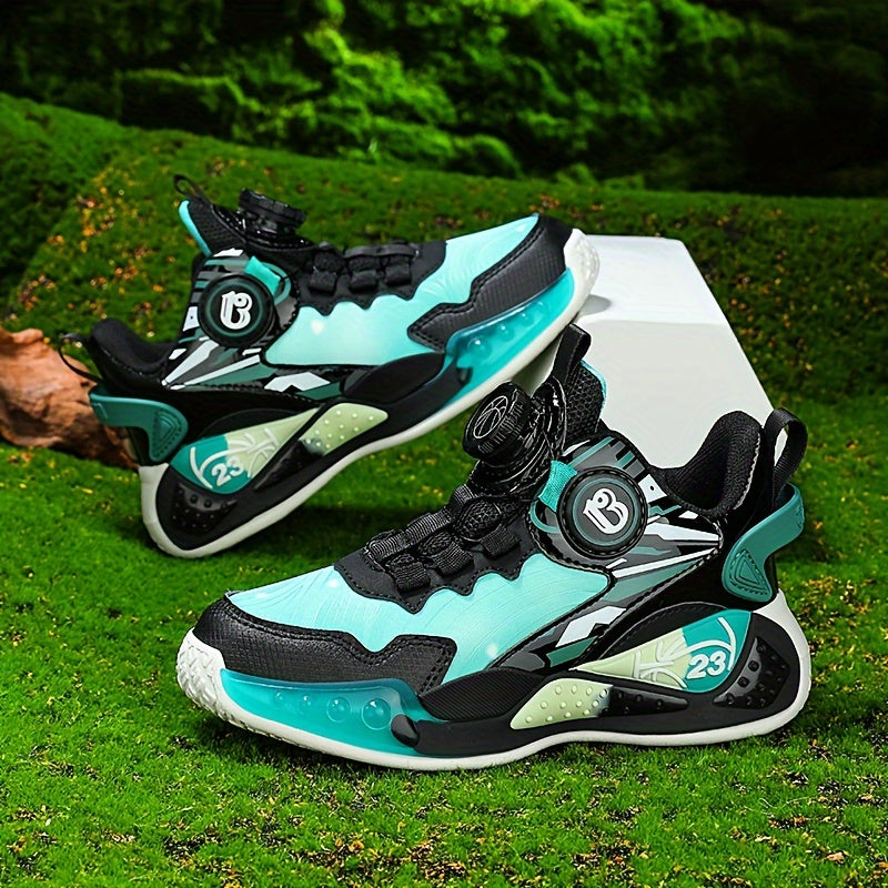 Детские всесезонные кроссовки из PU с вращающейся кнопкой-застежкой для мальчиков и девочек