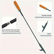 Portable Fire Pit Poker Stick with Swivel Mount and Wooden Handle for Camping and Indoor Use