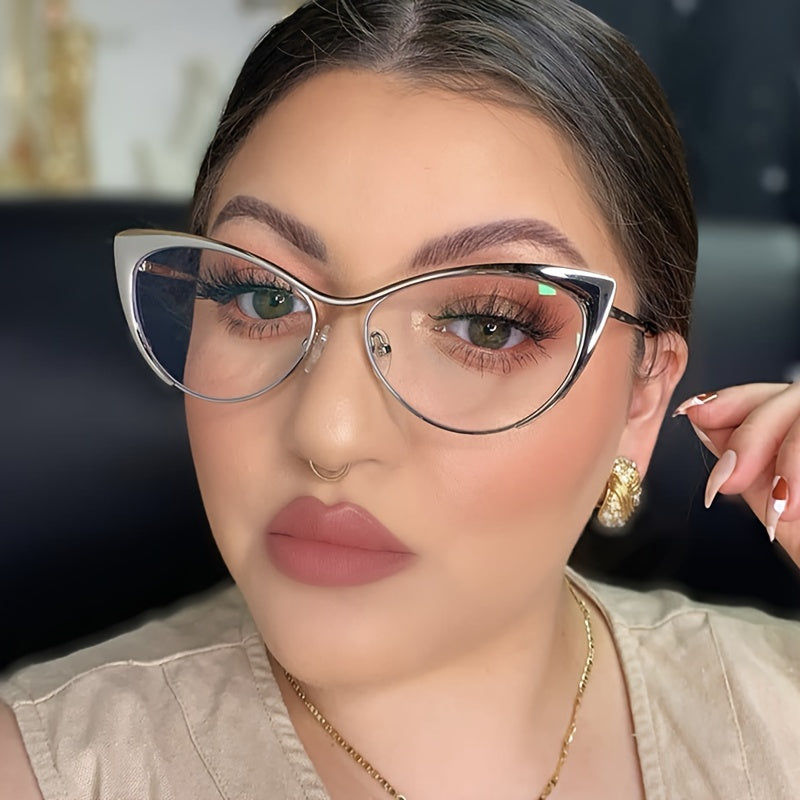 Women's Gold Cat-Eye Glasses with Blue Light Blocking Retro Punk Style