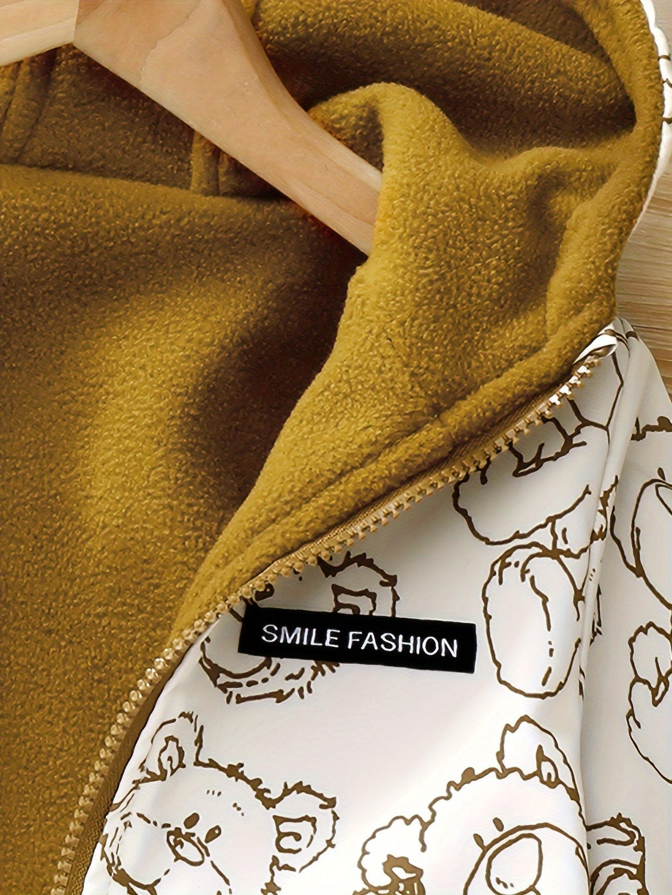 Детская двусторонняя флисовая куртка с капюшоном для девочек с медвежьим узором из полиэстера, осень-зима