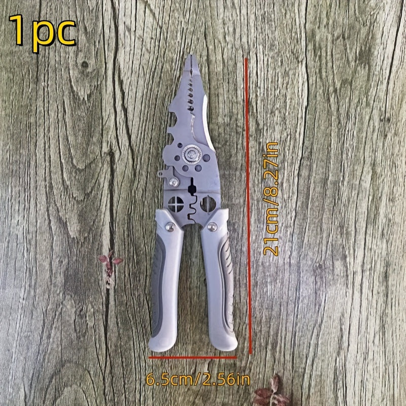 Multi-Functional Electrician Wire Stripping Pliers with Metal Grey Finish and Rubber Handle