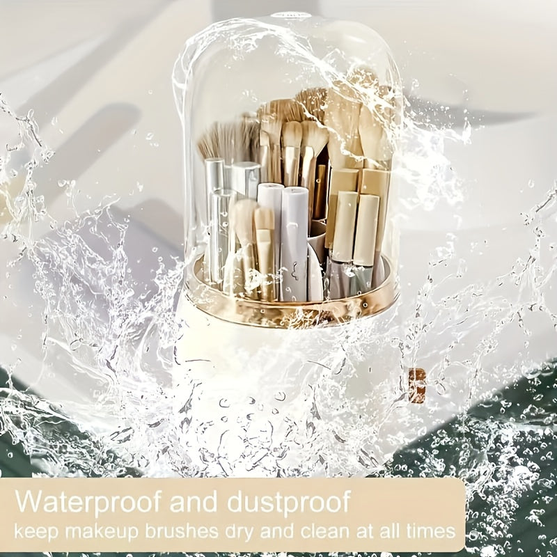 360-Degree Rotating Makeup Organizer Dustproof Compartments for Brushes Lipsticks Eyebrow Pencils
