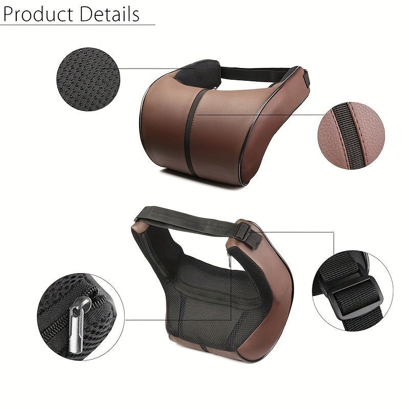 Faux Leather Car Headrest Pillow Memory Foam Cushion for Vehicle Seat Red Stitching