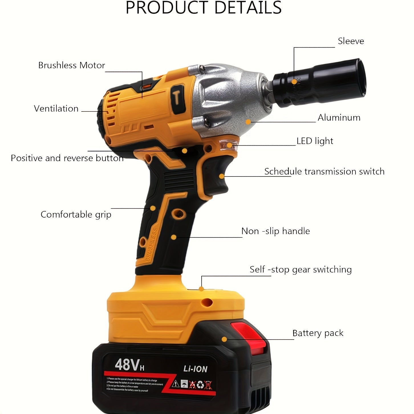 Kit de llave de impacto inalámbrica 320Nm, batería de litio de 48V, herramienta eléctrica