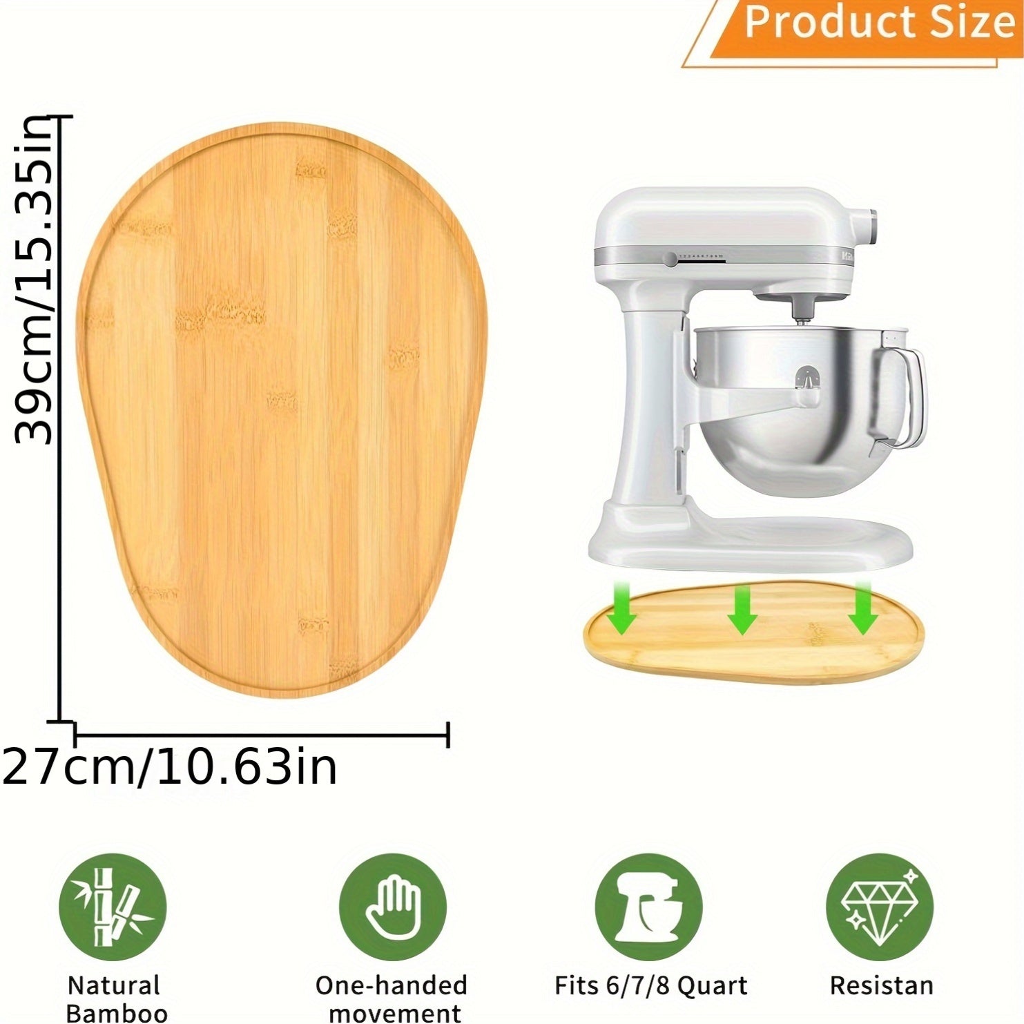Bamboo Mixer Moving Pad for 5-8 Quart Stand Mixers Natural Durable Mold-Resistant