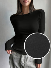 Women's Long Sleeve Crew Neck Top Solid Color Fall Winter Polyester Elastane Stretch Fabric