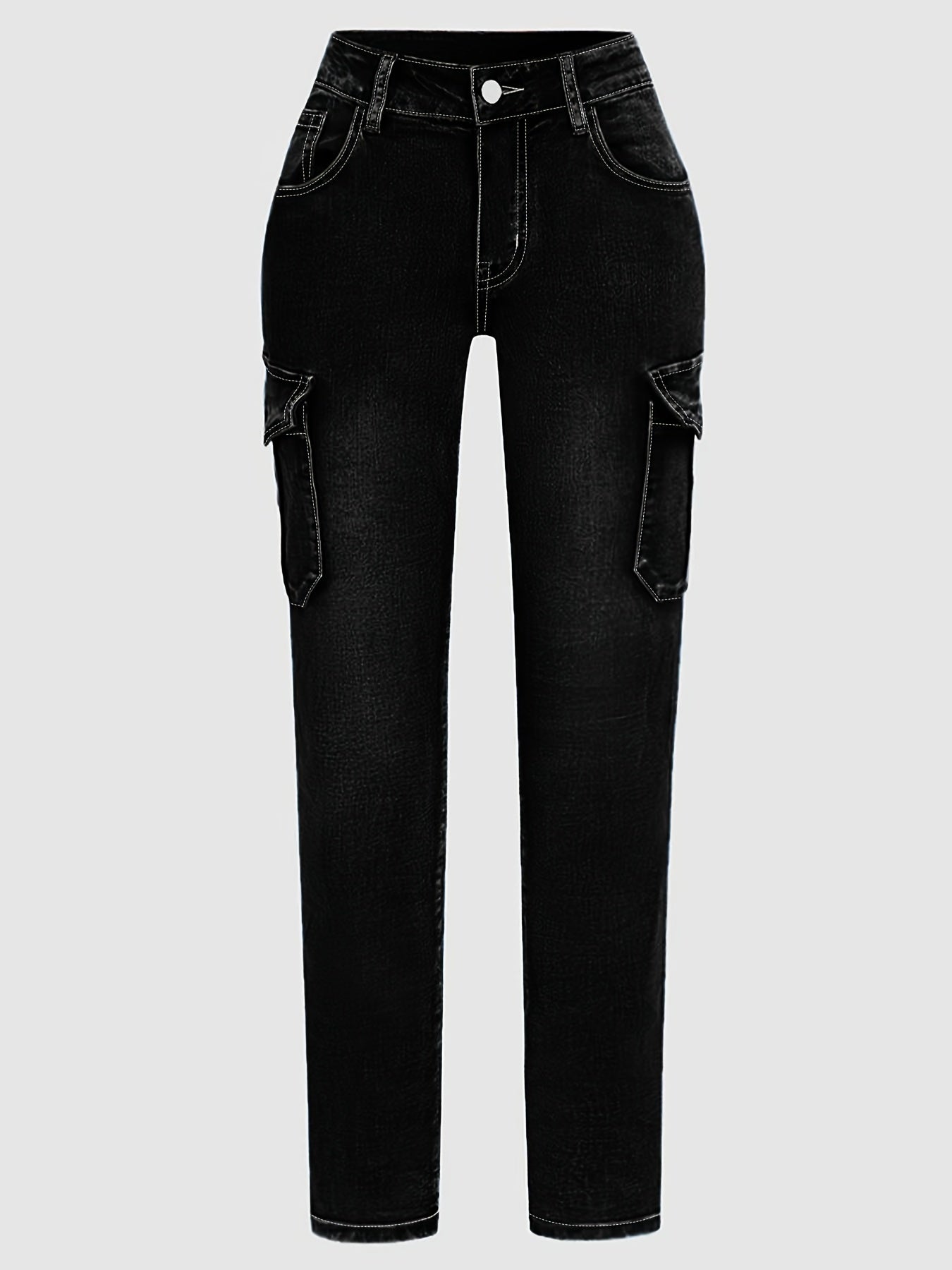 Women's Plus Size Black High-Waisted Stretch Skinny Jeans Cargo Pants