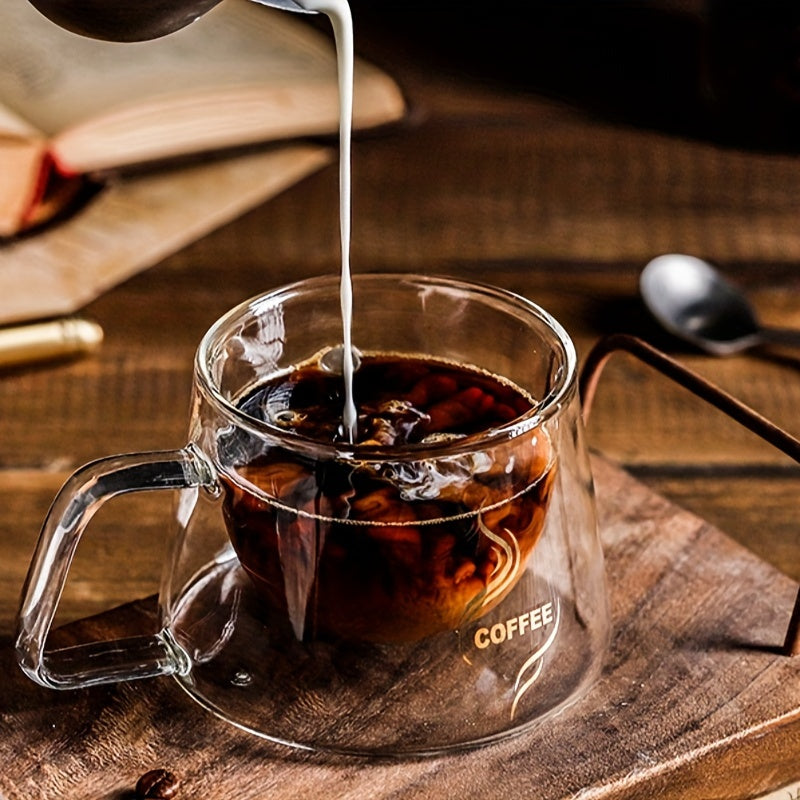 Heat-Resistant Double-Walled Glass Coffee Mug with Cappuccino Handle