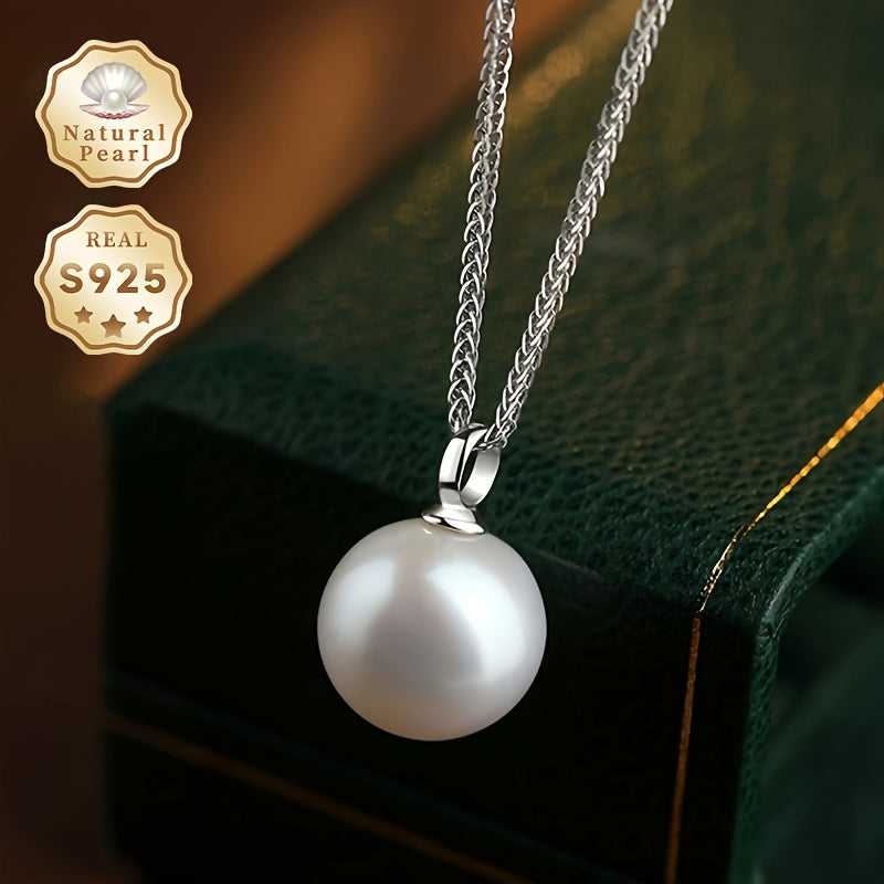 Vintage June Birthstone Pearl Pendant Necklace 13-14mm Freshwater Silver Chain