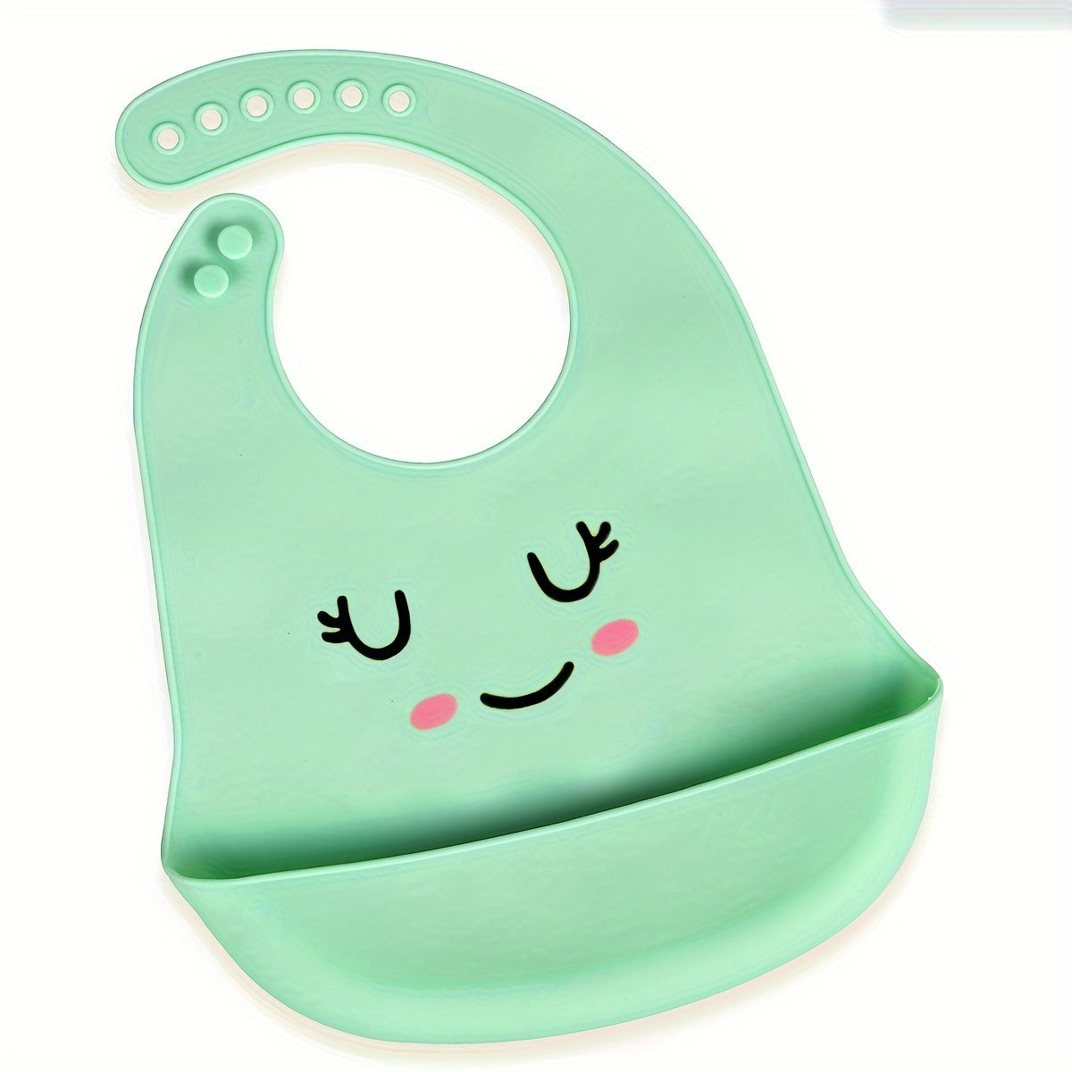 Food-Grade Silicone Feeding Bib with Food Catcher Pocket and Adjustable Happy Face Design