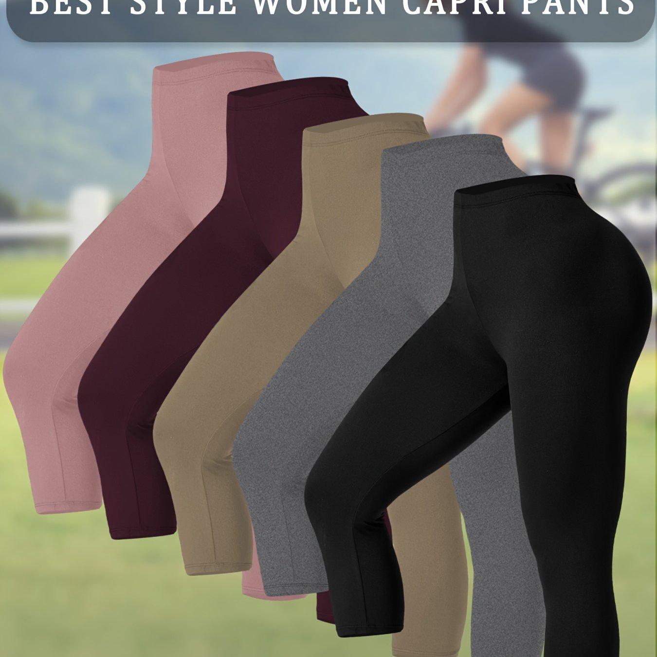 Plus Size Women Capri Pants High Stretch Solid Color Knit 5-Pack