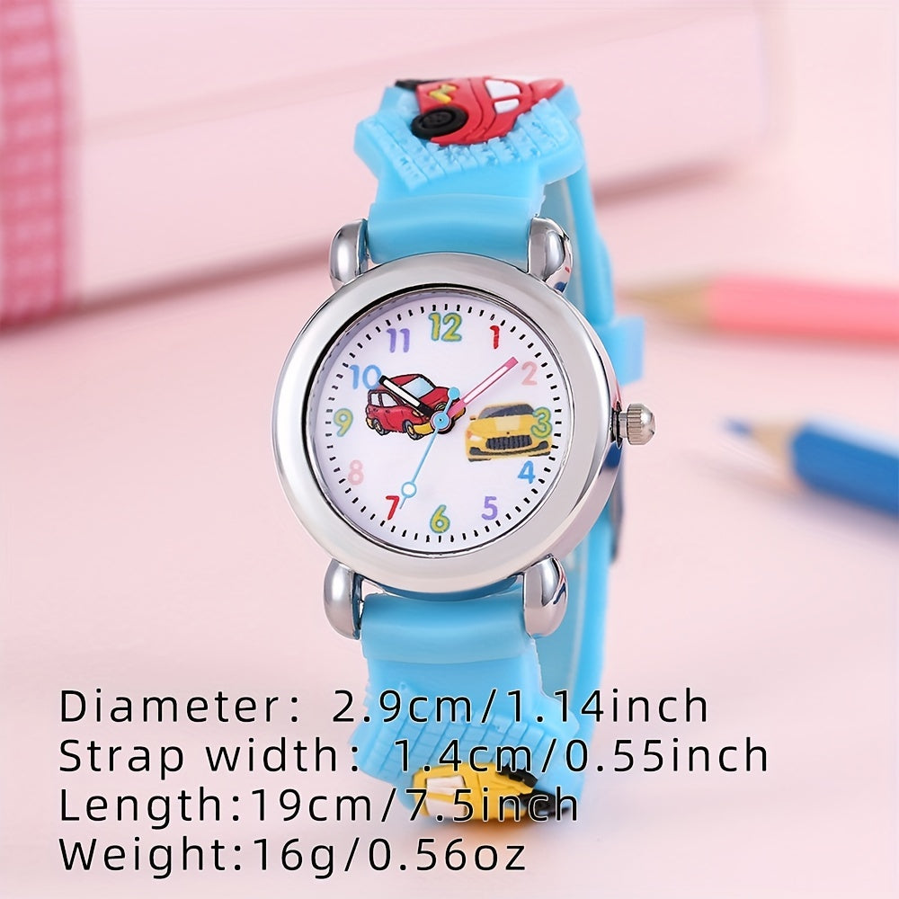 Kids Quartz Watch for Boys and Girls with Car Print, Blue, Non-Waterproof