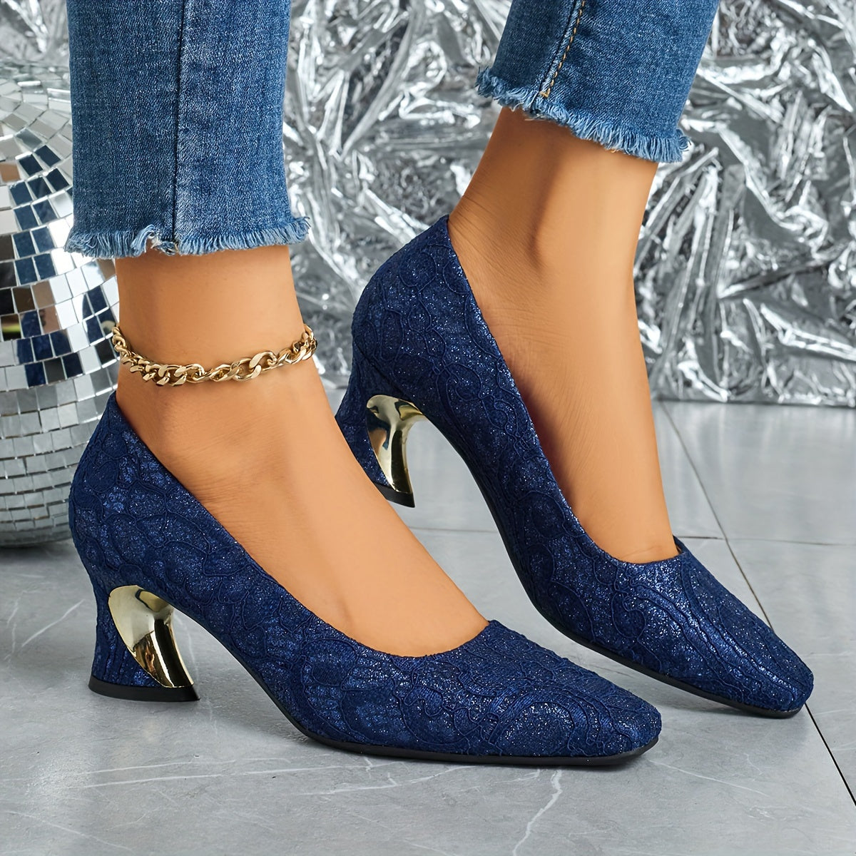 Ladies' Fashionable Mule High Heels, Comfortable Bright Thick Heels