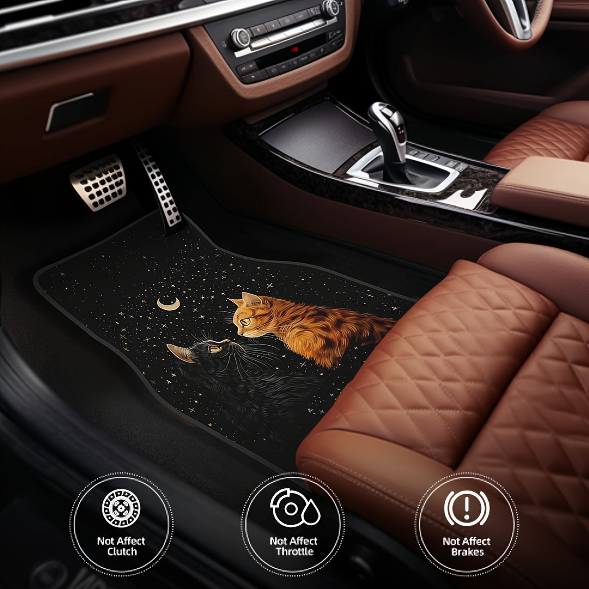 4 Pcs Starry Night Cat Pattern Car Floor Mats Polyester Absorbent Non-Slip