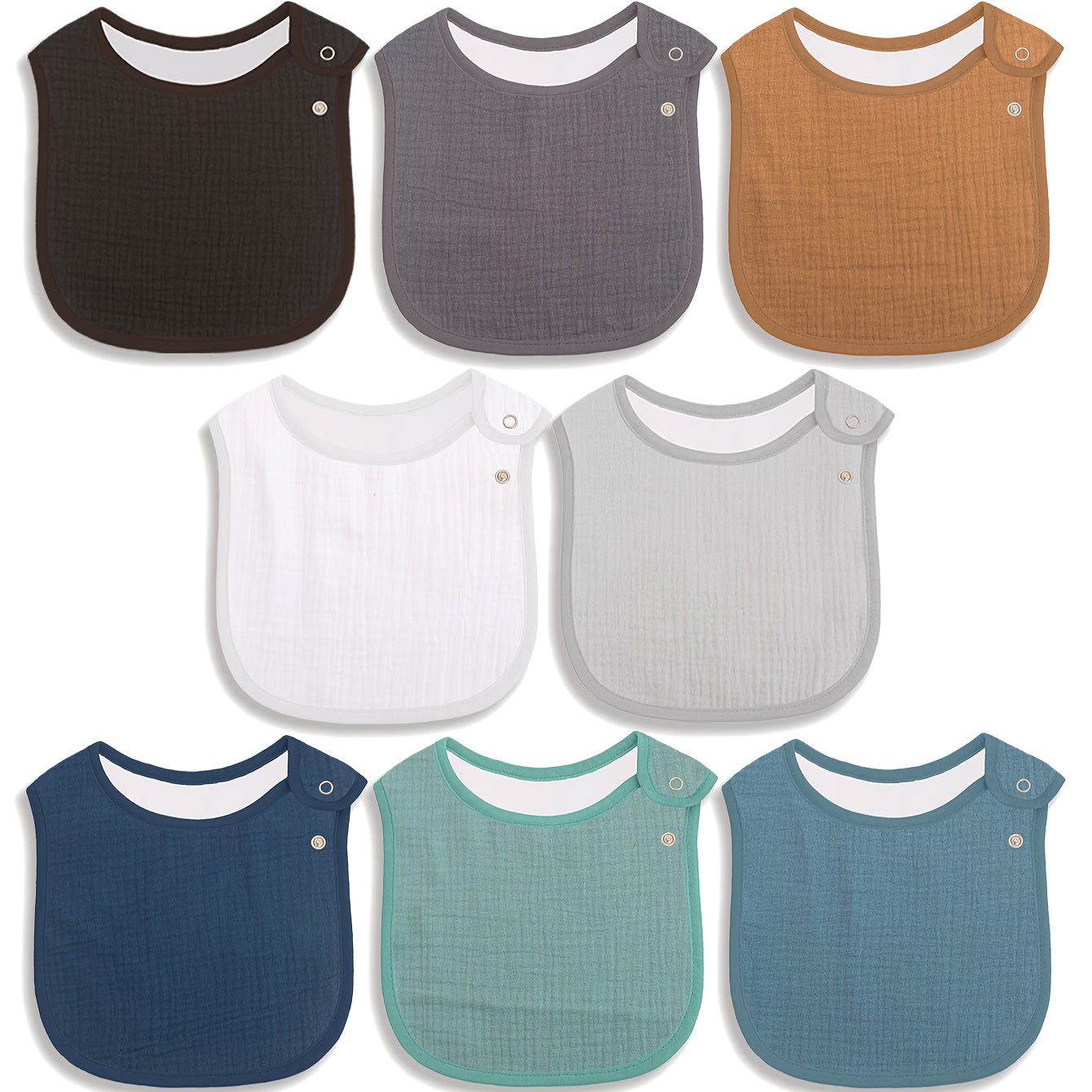 Set of 8 Cotton Gauze Baby Bibs Absorbent Breathable Soft Multi-Color Adjustable Snap
