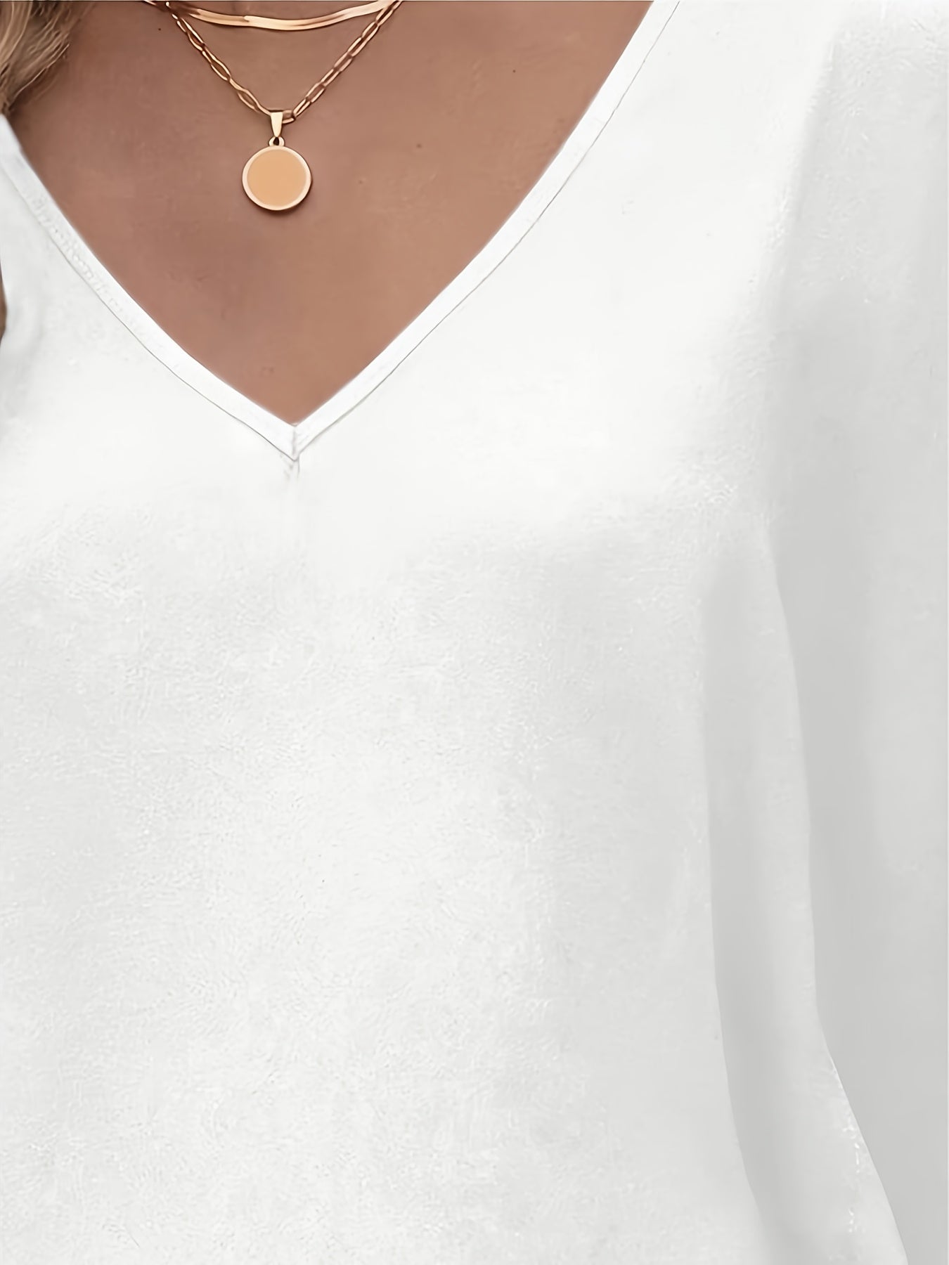 Women's White V-Neck Batwing Sleeve Blouse Casual Short Sleeve Loose Fit