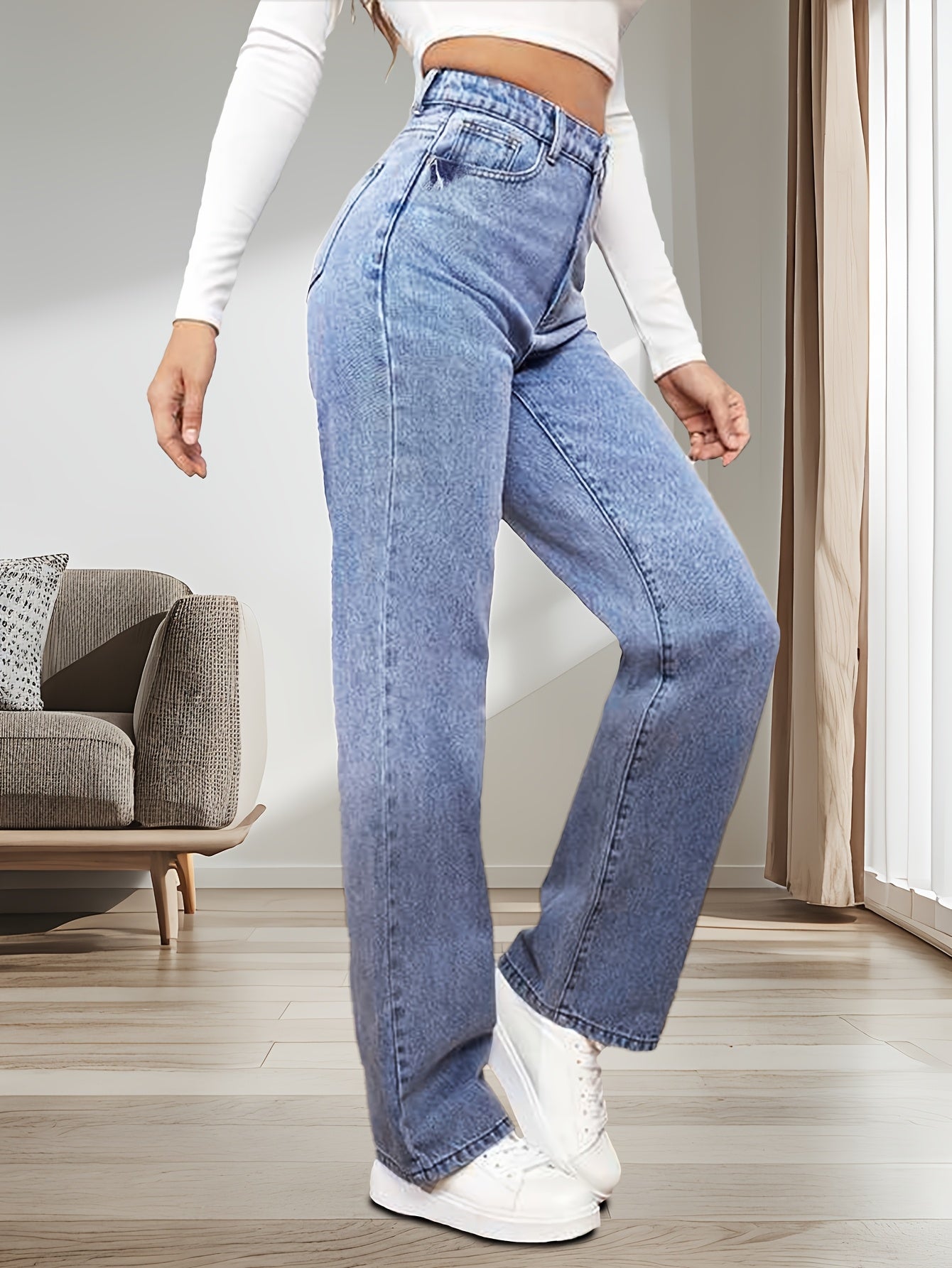 Pantalones vaqueros rectos para mujer con cintura baja y tela microelástica