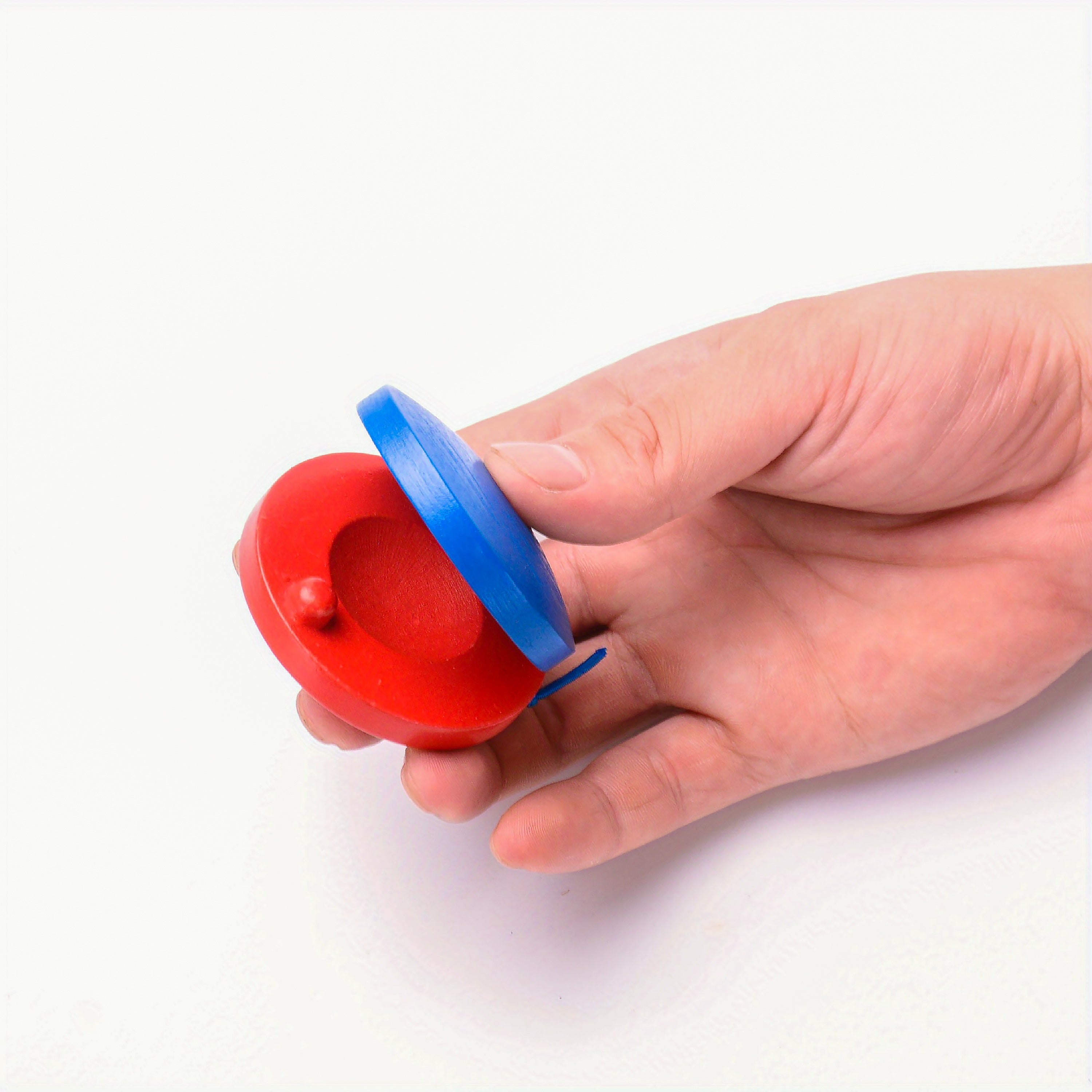 Sonajero de percusión de madera artesanal para práctica musical, edades 3+, rojo, azul, amarillo