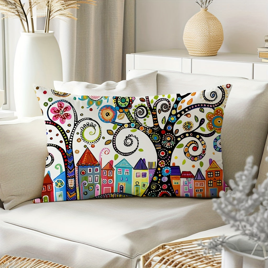Подушка для дивана "Причудливое дерево", 1 шт., традиционный стиль, застежка-молния, только ручная стирка, ткань из полиэстера, декоративная подушка для разных комнат, доступные размеры: 29,97 см * 50,04 см, 44,96 см * 44,96 см - без наполнителя