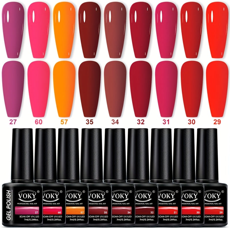 9-Bottle Gel Nail Polish Set Long-Lasting UV LED Hypoallergenic Formaldehyde-Free 0.24 oz
