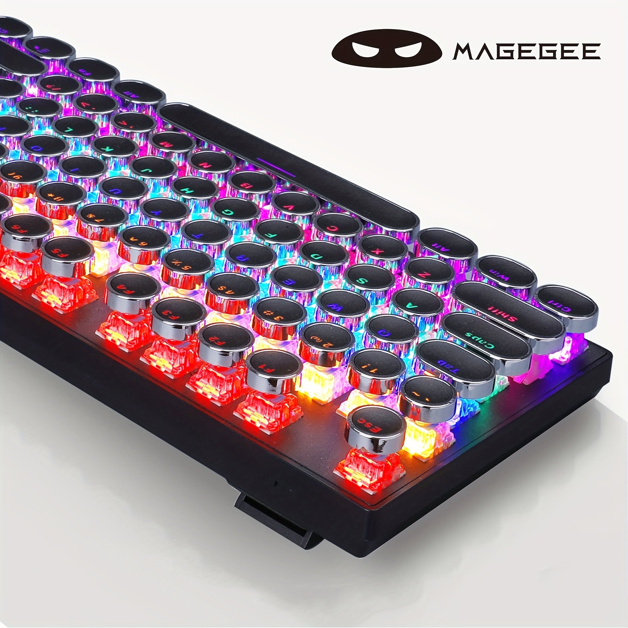 Mechanical Gaming Keyboard with RGB Backlit Round Keycaps for Game and Office Use