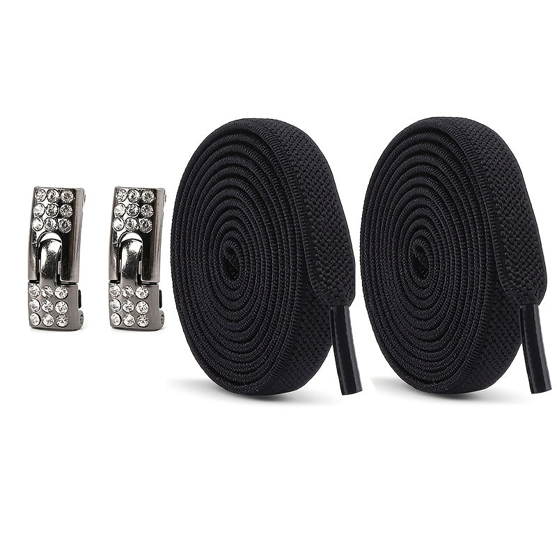 Unisex Rainbow Rhinestone Buckle Shoelaces 3 Pairs, Elastic, Fashion