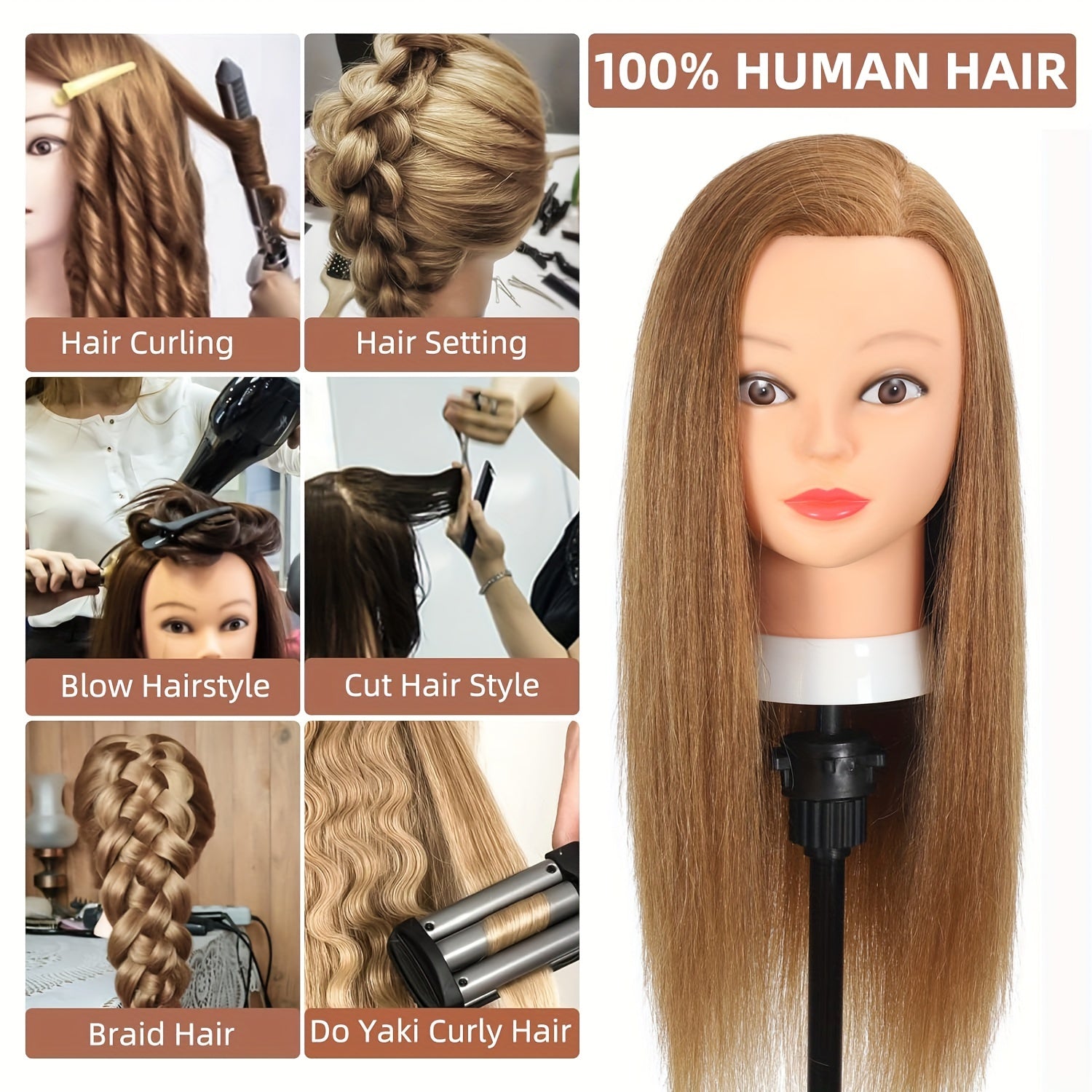 Human Hair Mannequin Head for Hairdressing Training and Styling Practice