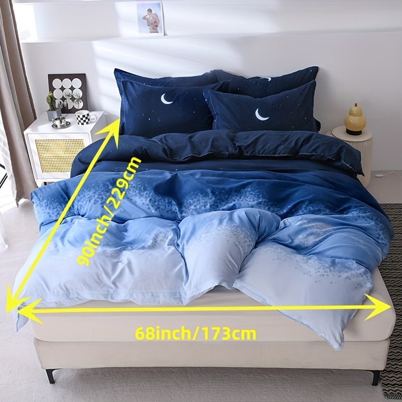 Night Sky Moon Print Bedding Set 3-Piece Duvet Cover and Pillowcases for Bedroom