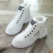 Women's Plush Lined Ankle Boots Winter Warm High-Top Lace-Up Shoes