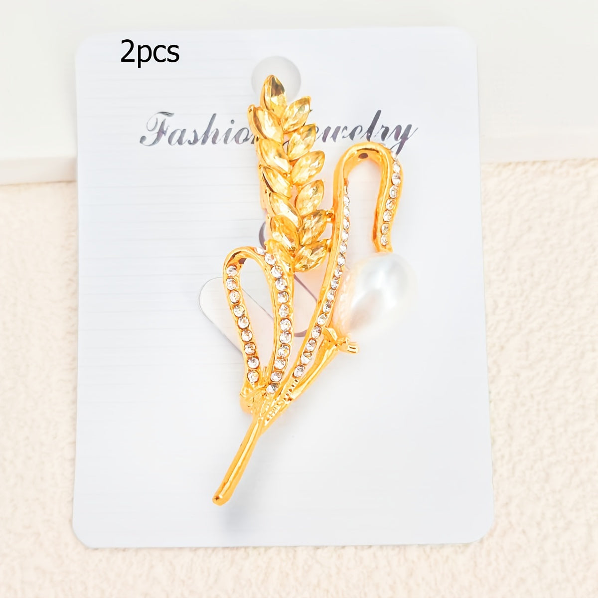 Elegant Rhinestone Wheat Pearl Brooch for Sweaters Shirts and Suits 1 or 2 Pieces