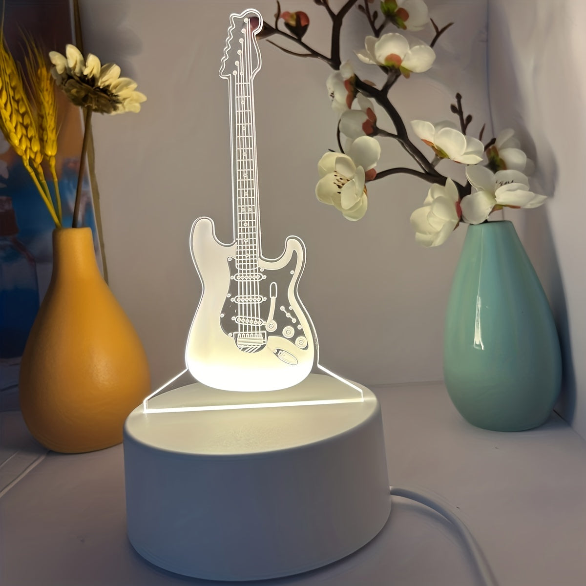 3D Guitar Night Light with Warm White Base for Room Decor and Gift