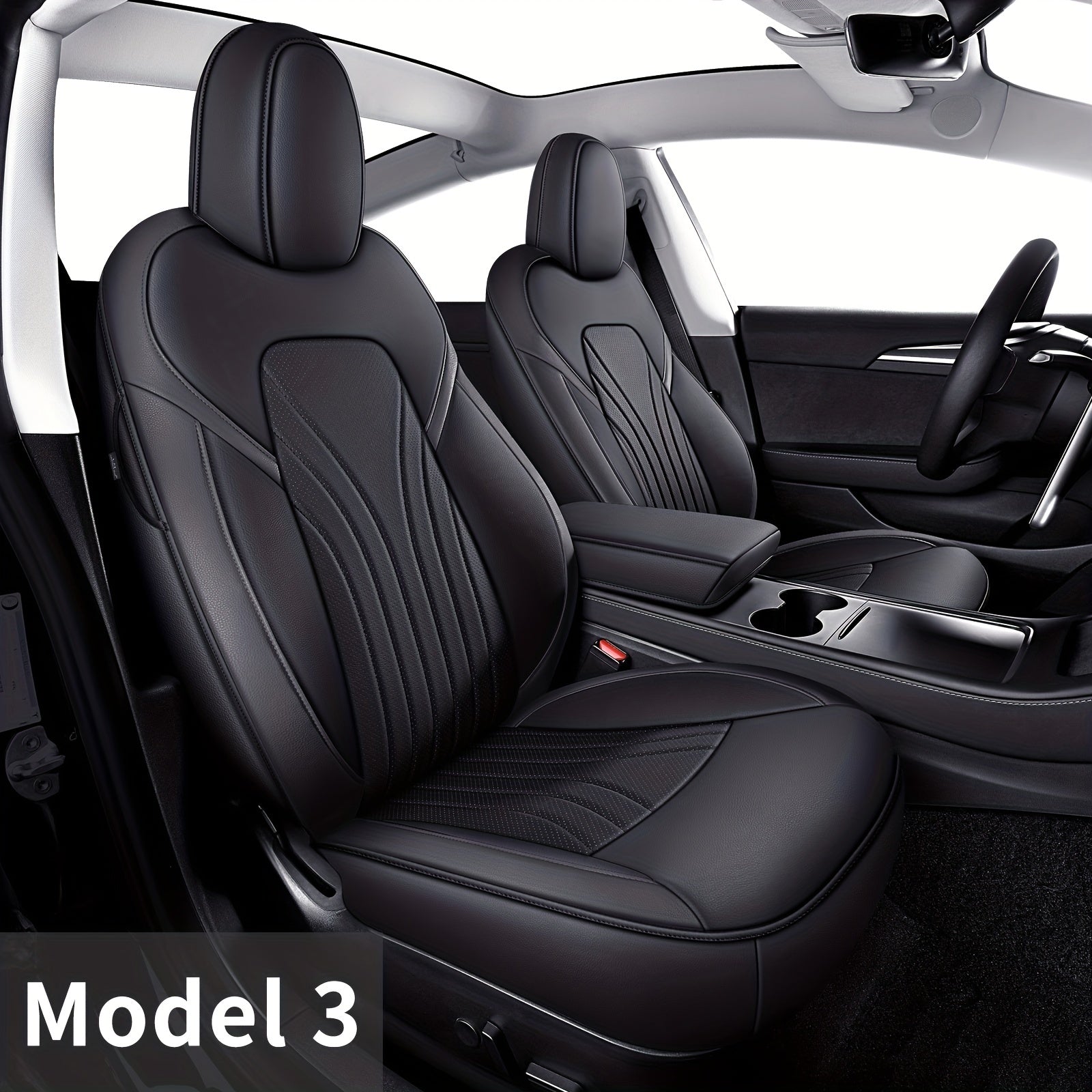Custom Fit Faux Leather Seat Covers for Tesla Model 3 2017-2023 Synthetic Sponge
