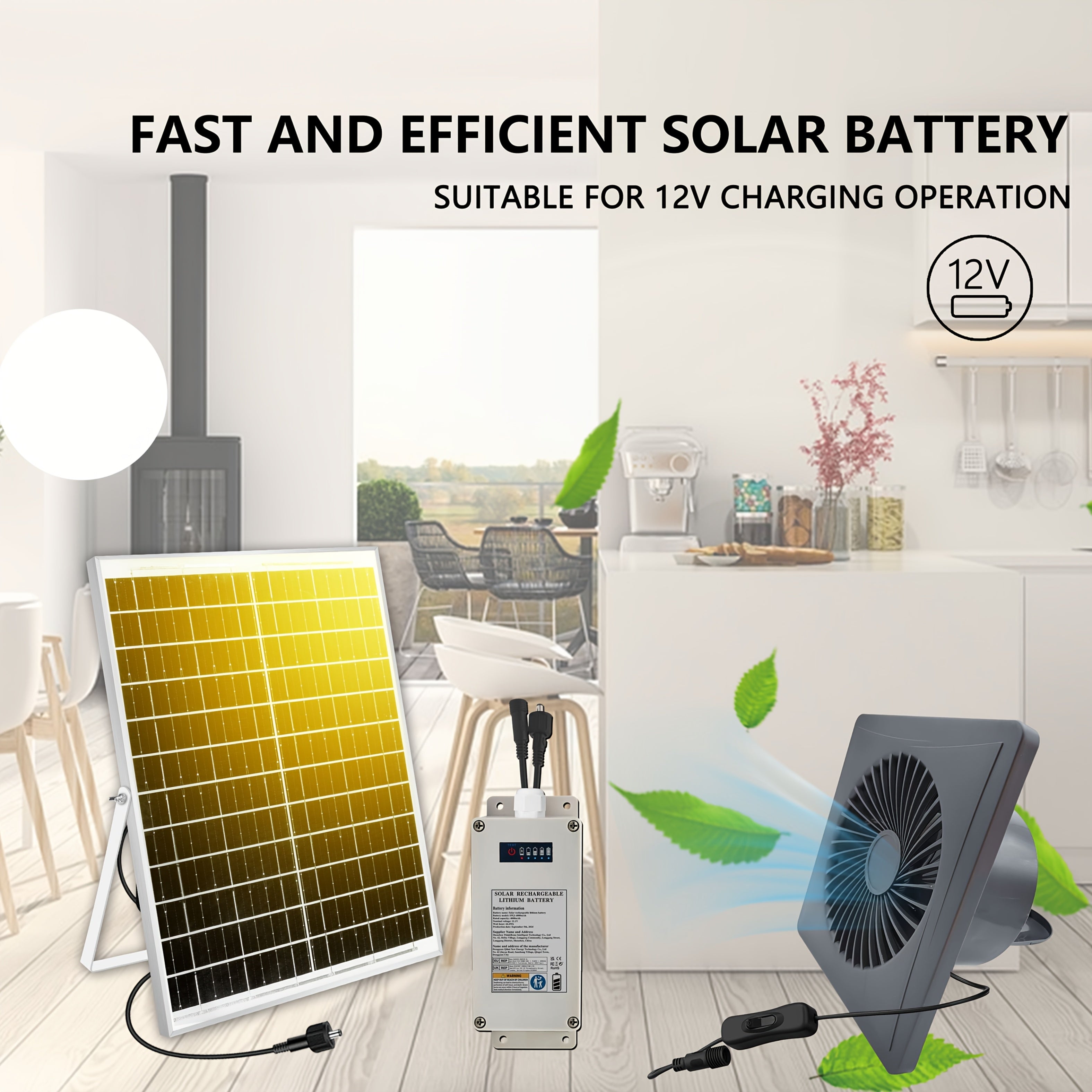 Quyosh energiyali shamollatgich kulrang 10-20cm Batareya to'plami issiqxona ventilyatsiyasi uchun